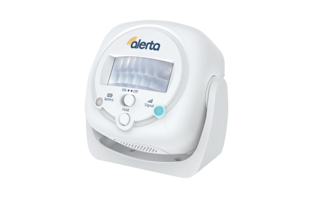 White electronic device with 'alerta' branding on a white background