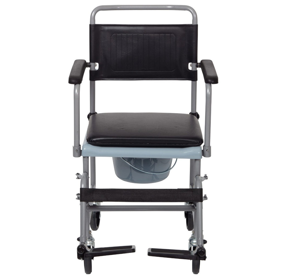Black and silver commode chair on a white background