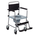 Medical commode chair with wheels on a white background