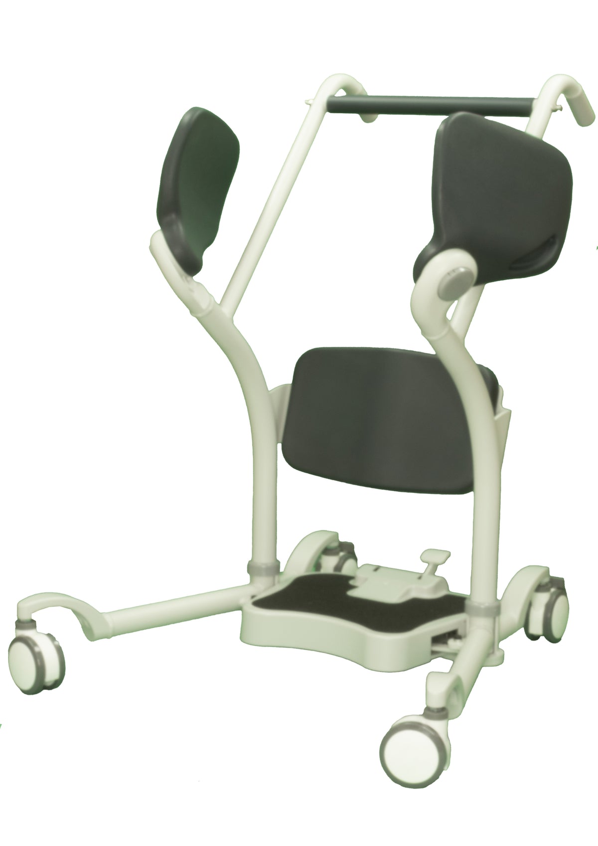 Transfer device with black seats and white frame on a white background