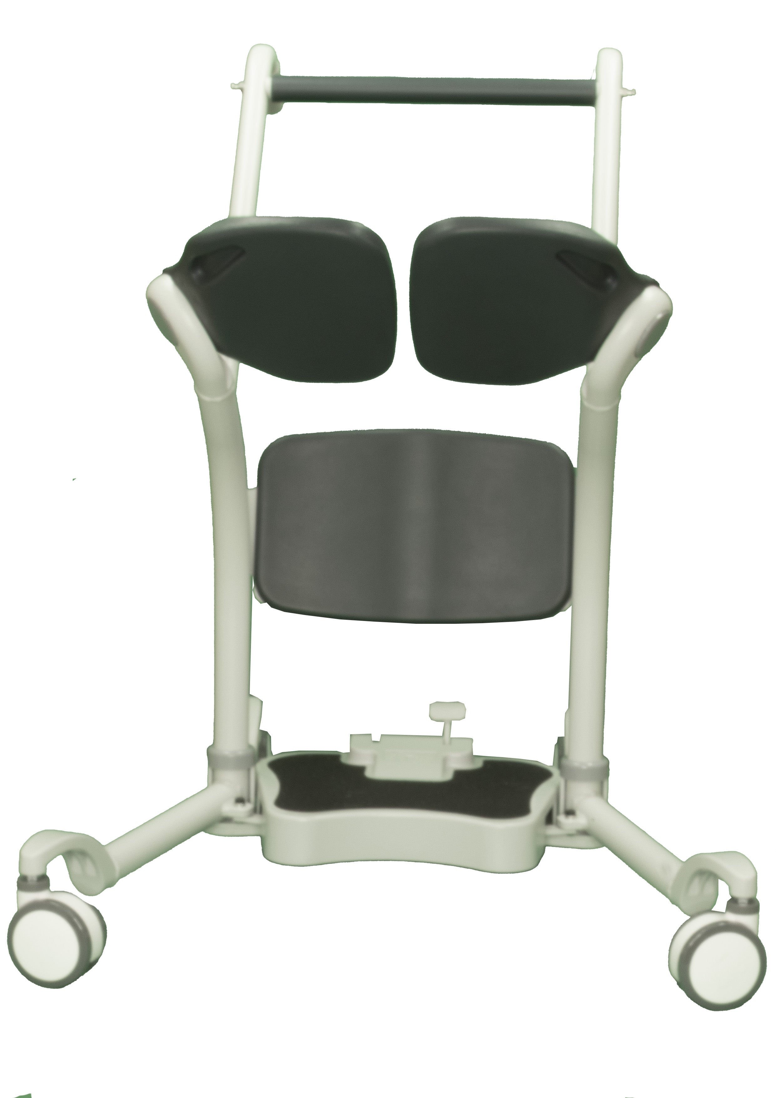 Transfer device with a gray seat and black backrest on a white background